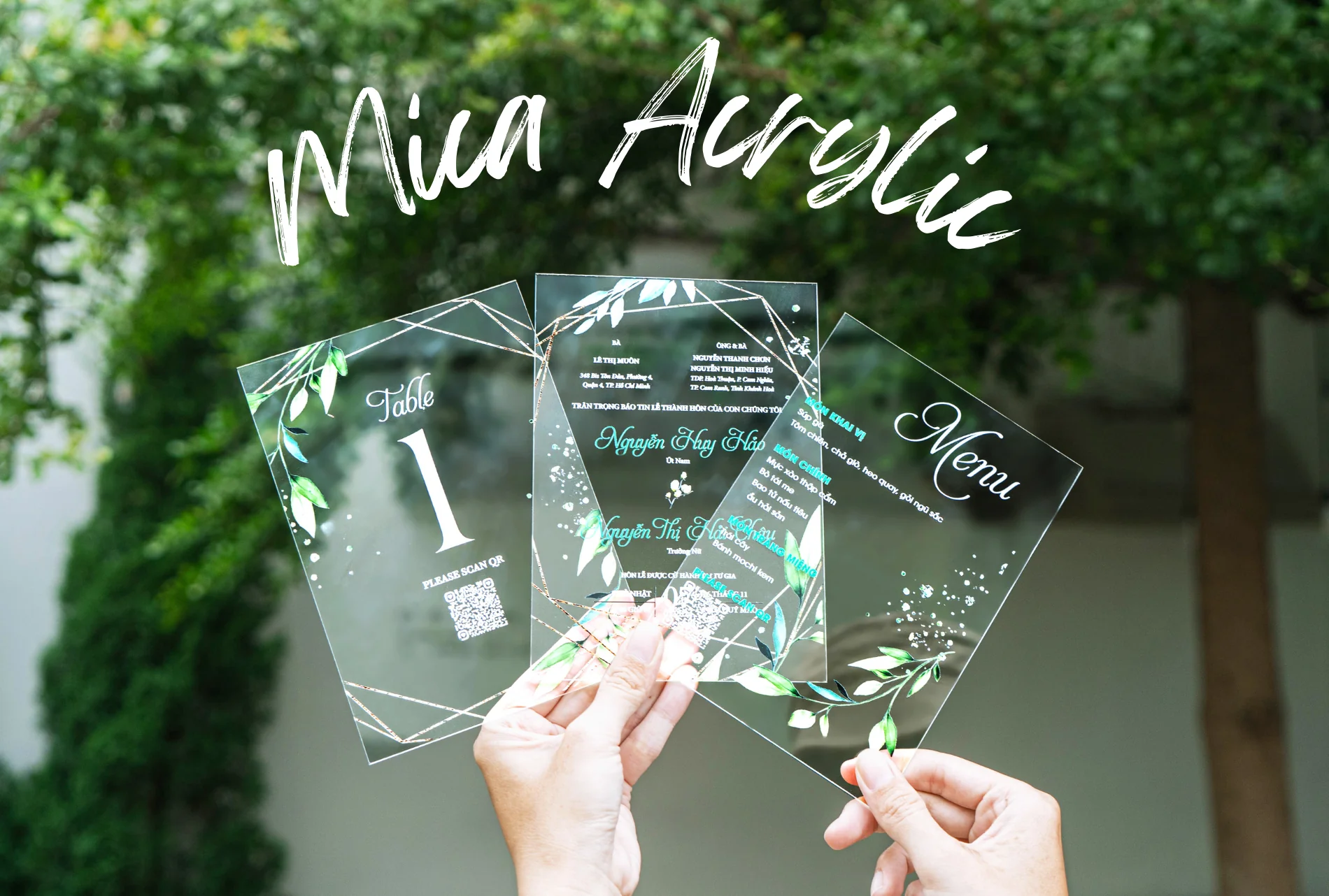Top 50+ Mẫu Thiệp Cưới Đẹp & Lưu Ý Quan Trọng Khi Đặt In 3 thiep cuoi nhua aryllic