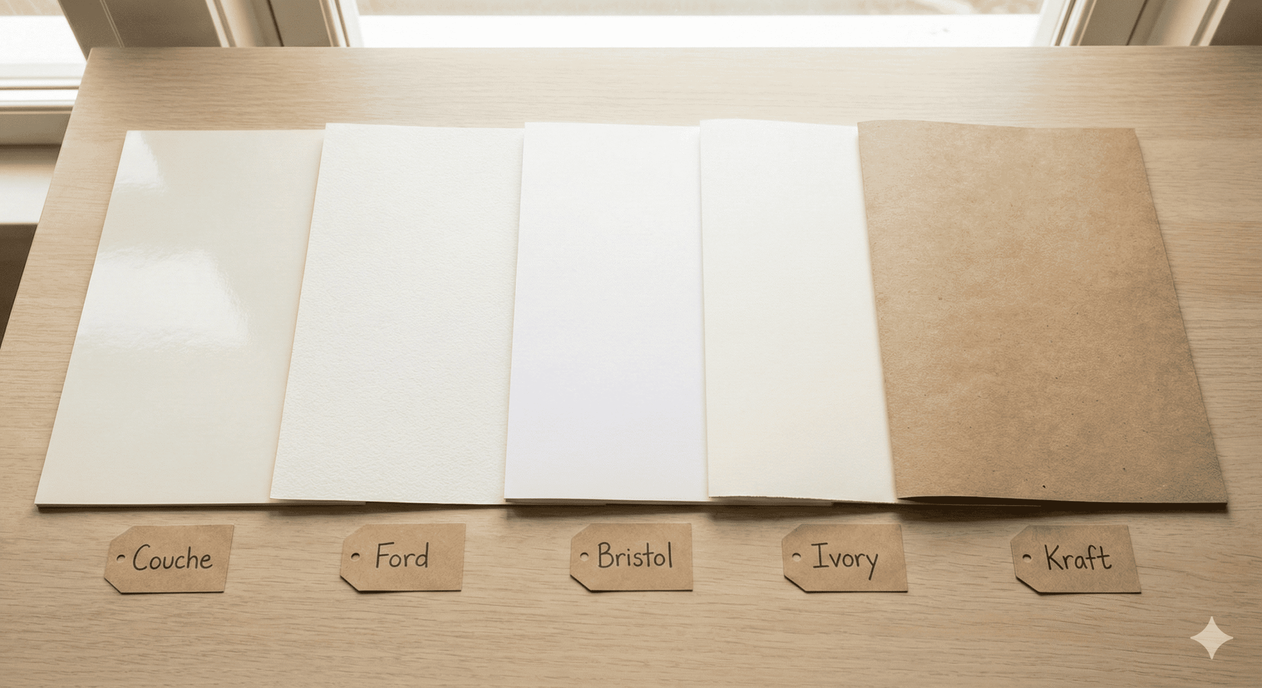 So sánh giấy Couche với giấy Ford, Bristol, Ivory và Kraft