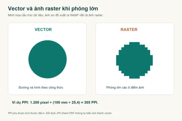 Sơ đồ hình tròn vector và raster phóng lớn, kèm ví dụ tính PPI