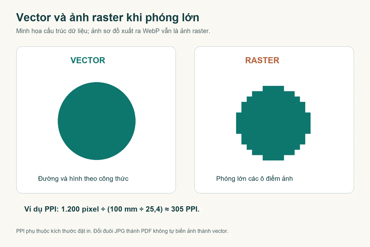 Sơ đồ hình tròn vector và raster phóng lớn, kèm ví dụ tính PPI